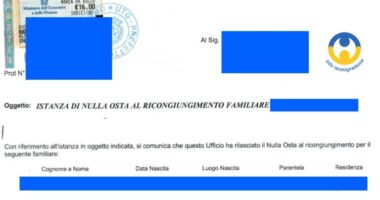 Nulla osta ricongiungimento familiare
