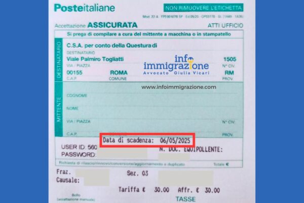 Scadenza ricevuta permesso di soggiorno